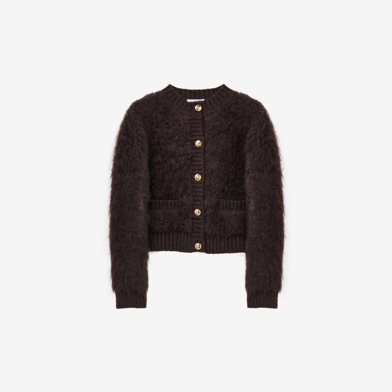 Alexander McQueen Women's Brown Brushed Mohair Cardigan - 10 (Wool, Mohair, Cotton, Polyamide & Acrylic)